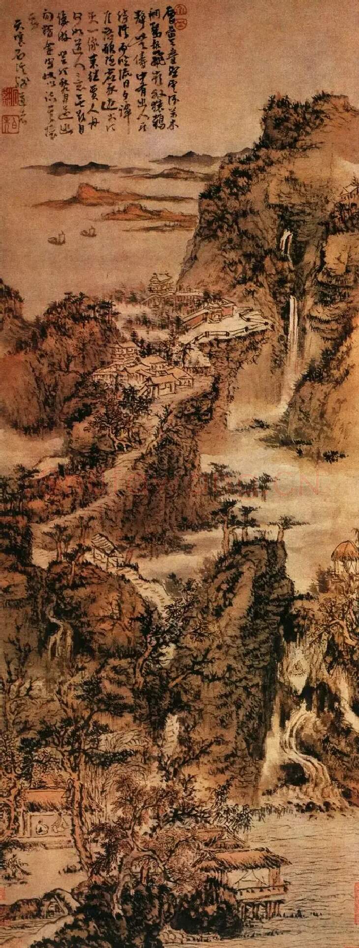 髡残·层岩叠壑图