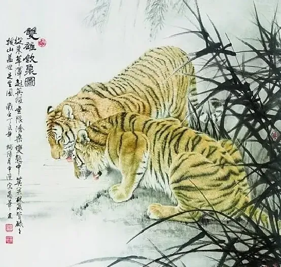 宗万华·双雄饮泉图