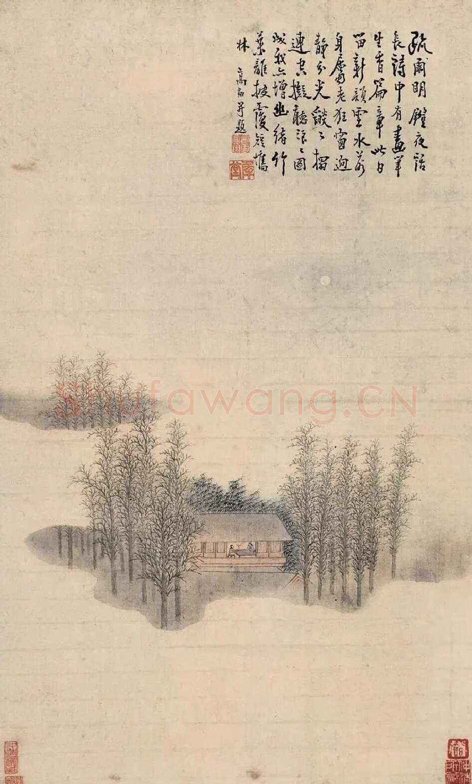 高翔·疏林夜话图