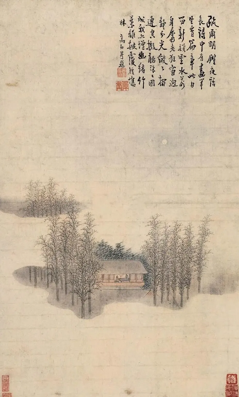 高翔·疏林夜话图