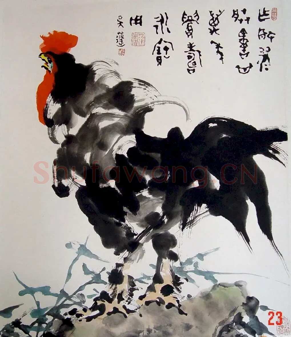 吴蓬·鸡高唱图