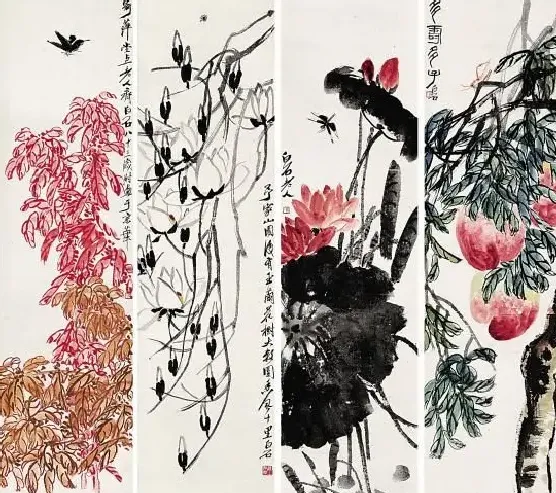 齐白石·四屏花鸟