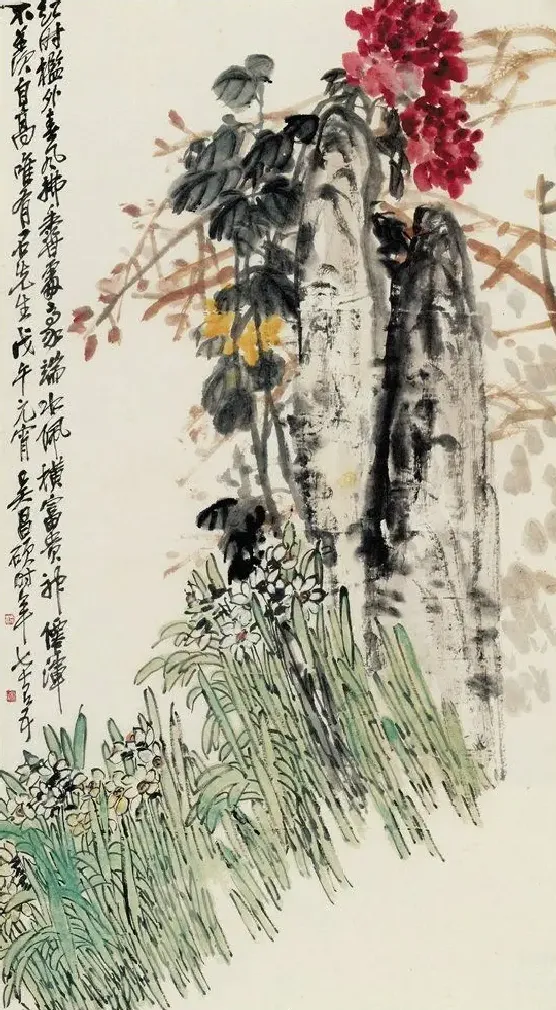 吴昌硕·牡丹水仙图