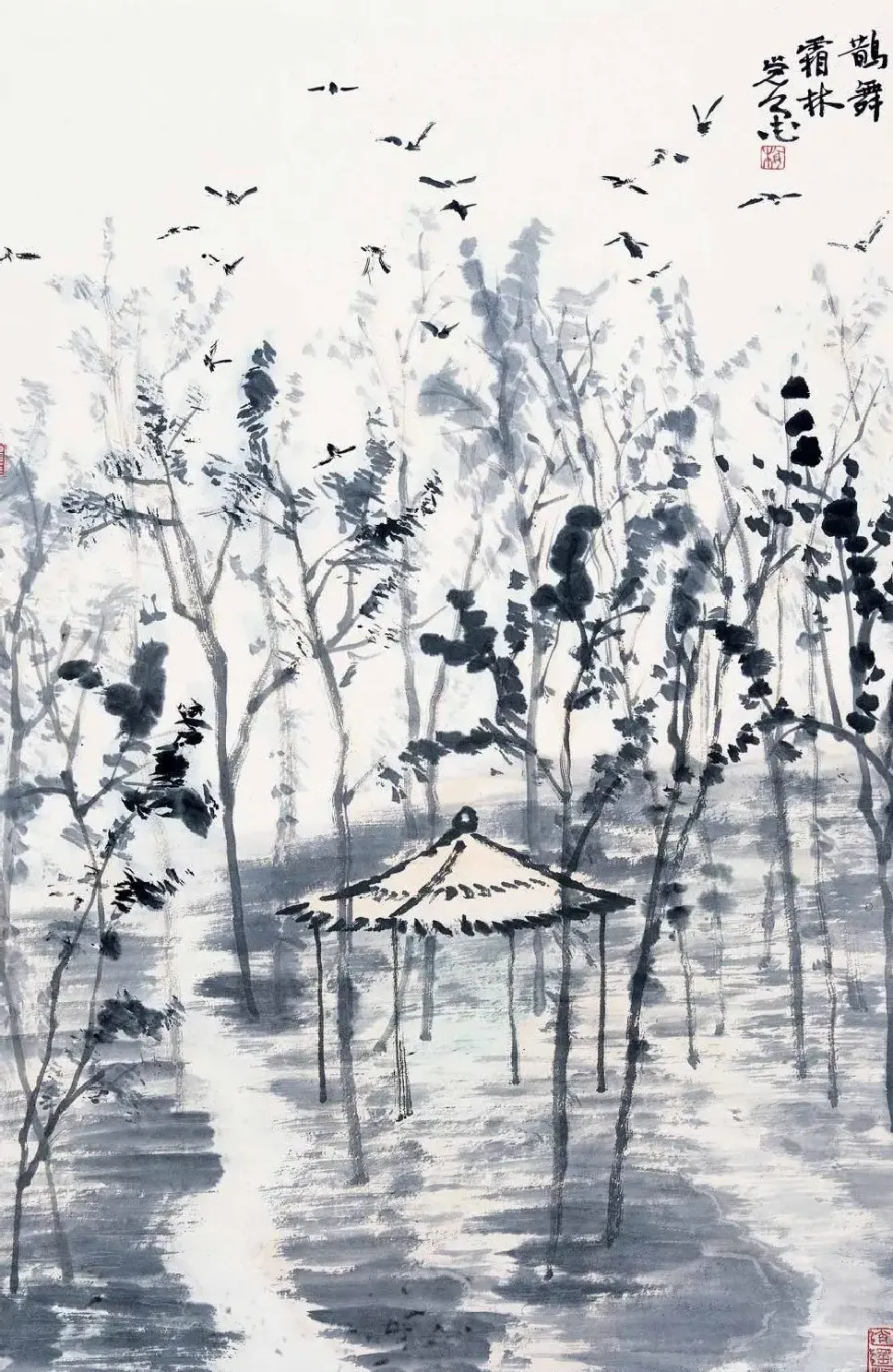 梅墨生·鹊舞霜林