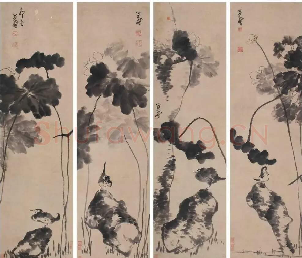 八大山人·荷石四屏