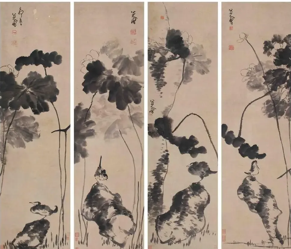 八大山人·荷石四屏
