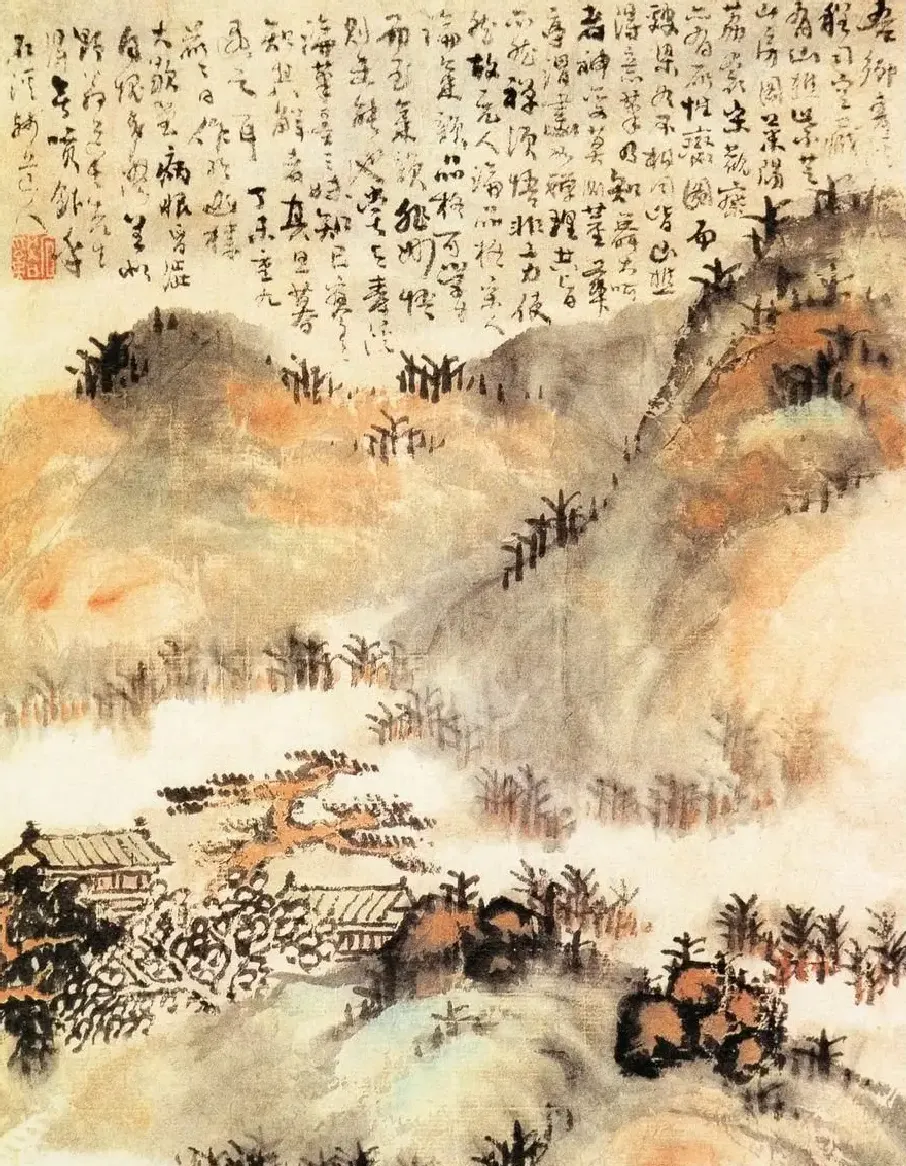 髡残·松岩楼阁图