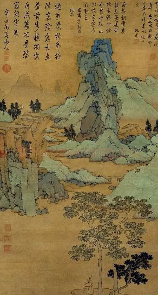 沈周·桐荫玩鹤图轴