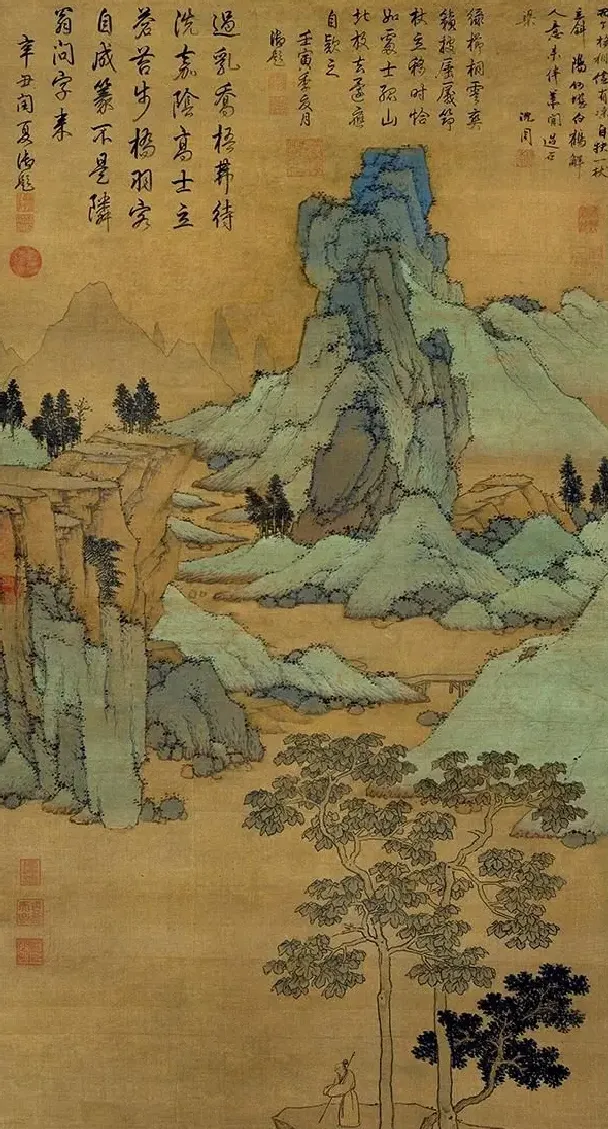 沈周·桐荫玩鹤图轴