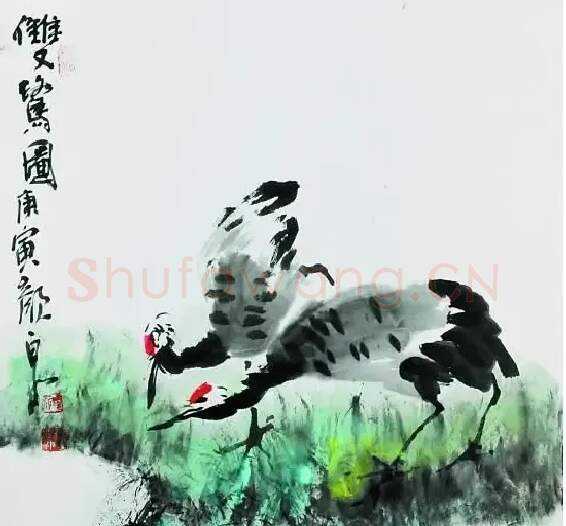 颜泉·双鹭图
