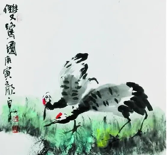 颜泉·双鹭图