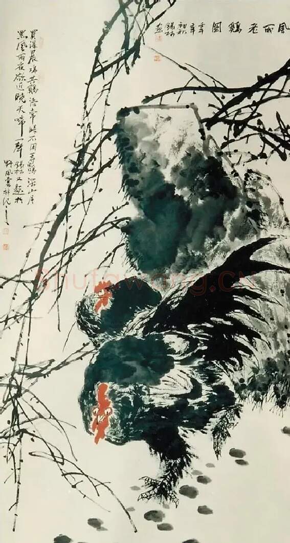 潘锡林·风雨老鸡图