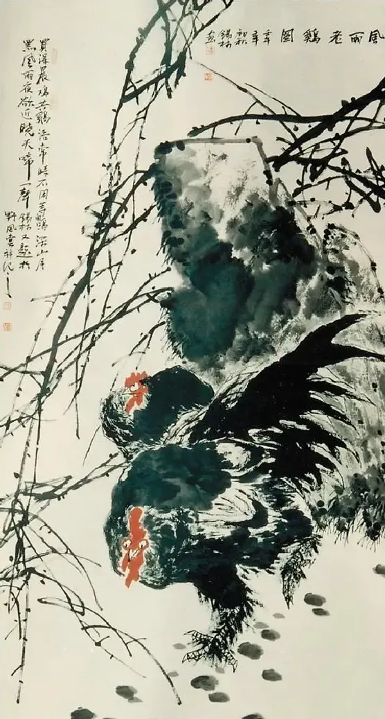 潘锡林·风雨老鸡图