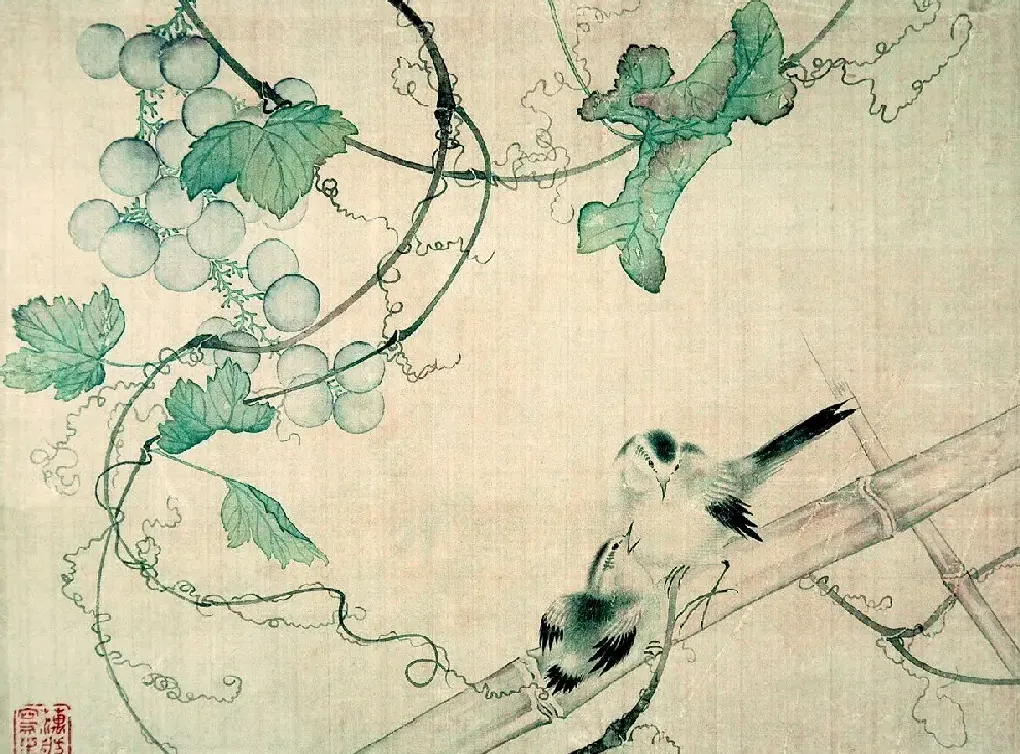 范金镛·《双鸟葡萄》