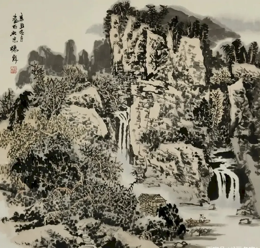 罗杨彪·溪谷晚翠图