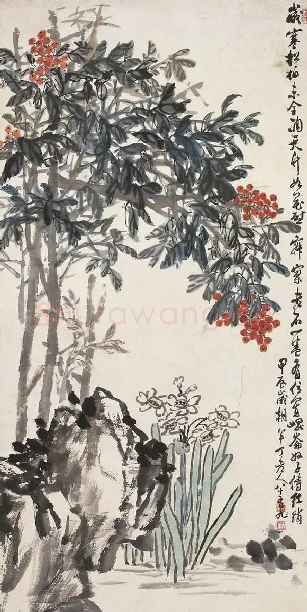 陈半丁·水仙天竹图