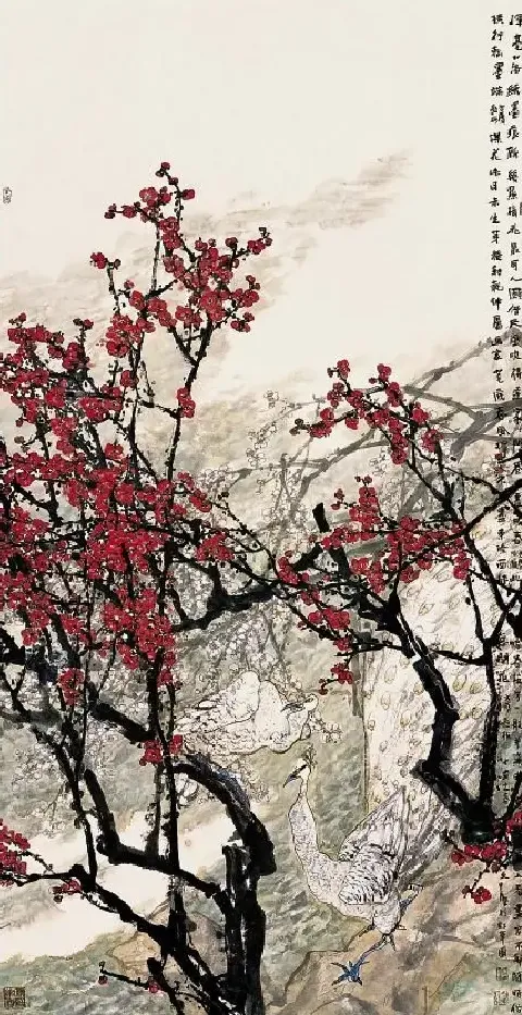 江文湛·红梅孔雀图