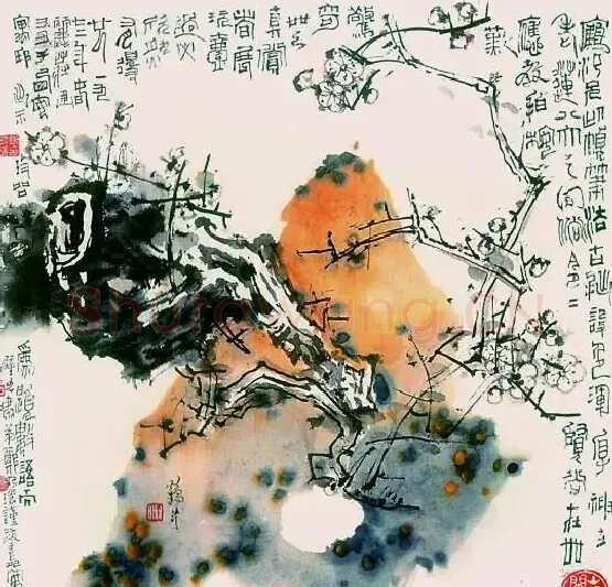 蔡鹤汀·老梅寒石图