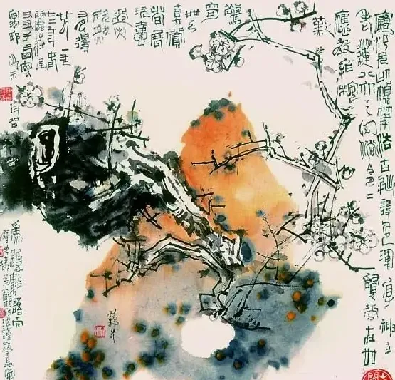 蔡鹤汀·老梅寒石图