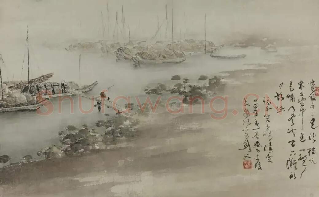 高剑父·渔港雨色