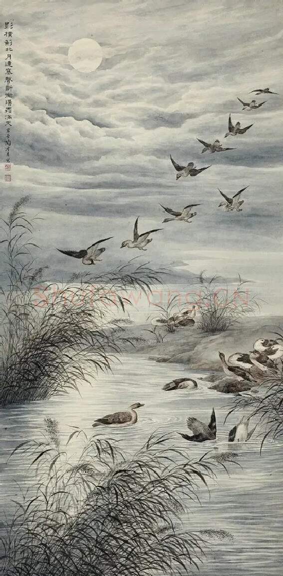 陶冷月·池塘芦雁图