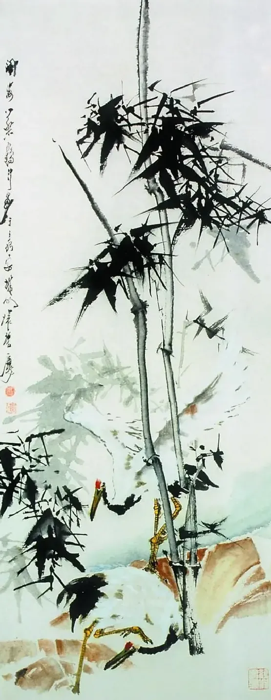 蔡鹤汀·竹鹤图