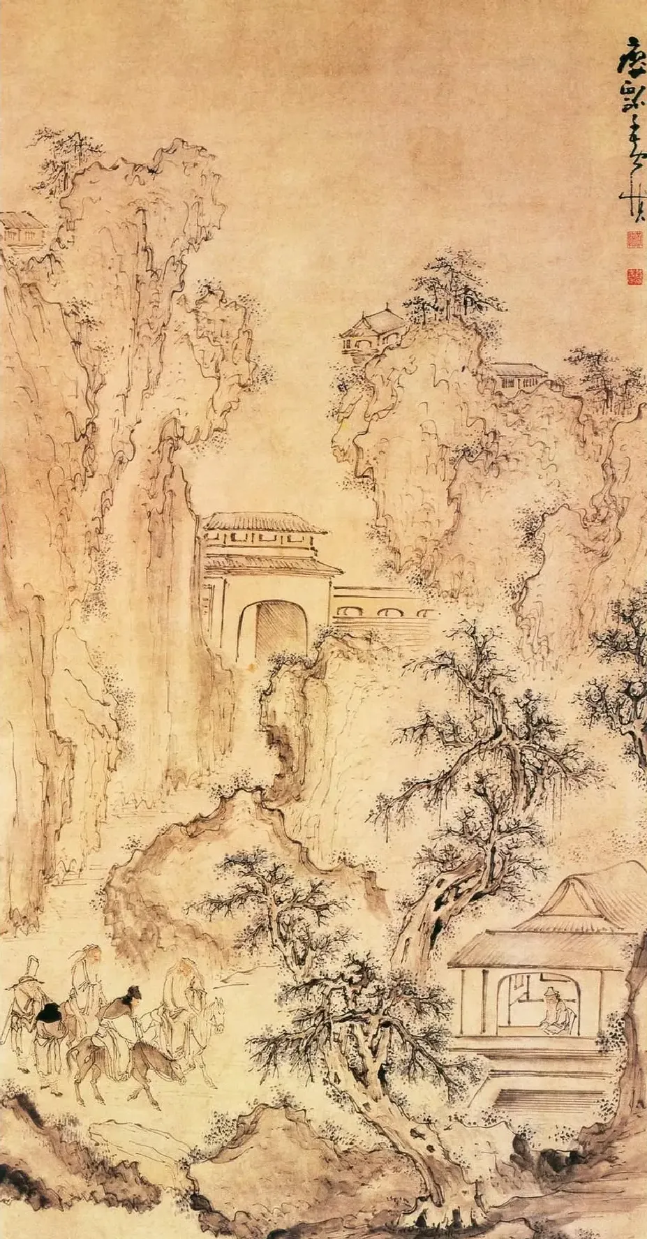 黄慎·携琴访友图