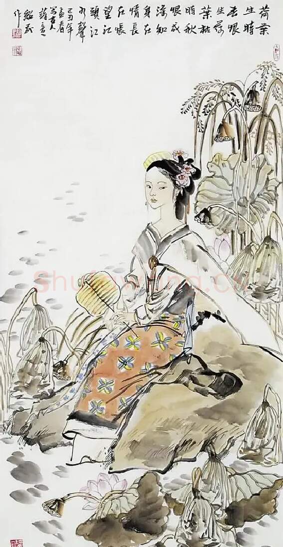 辛绍民·荷塘仕女