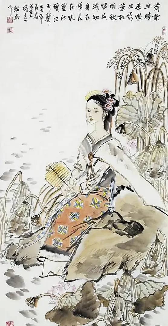 辛绍民·荷塘仕女