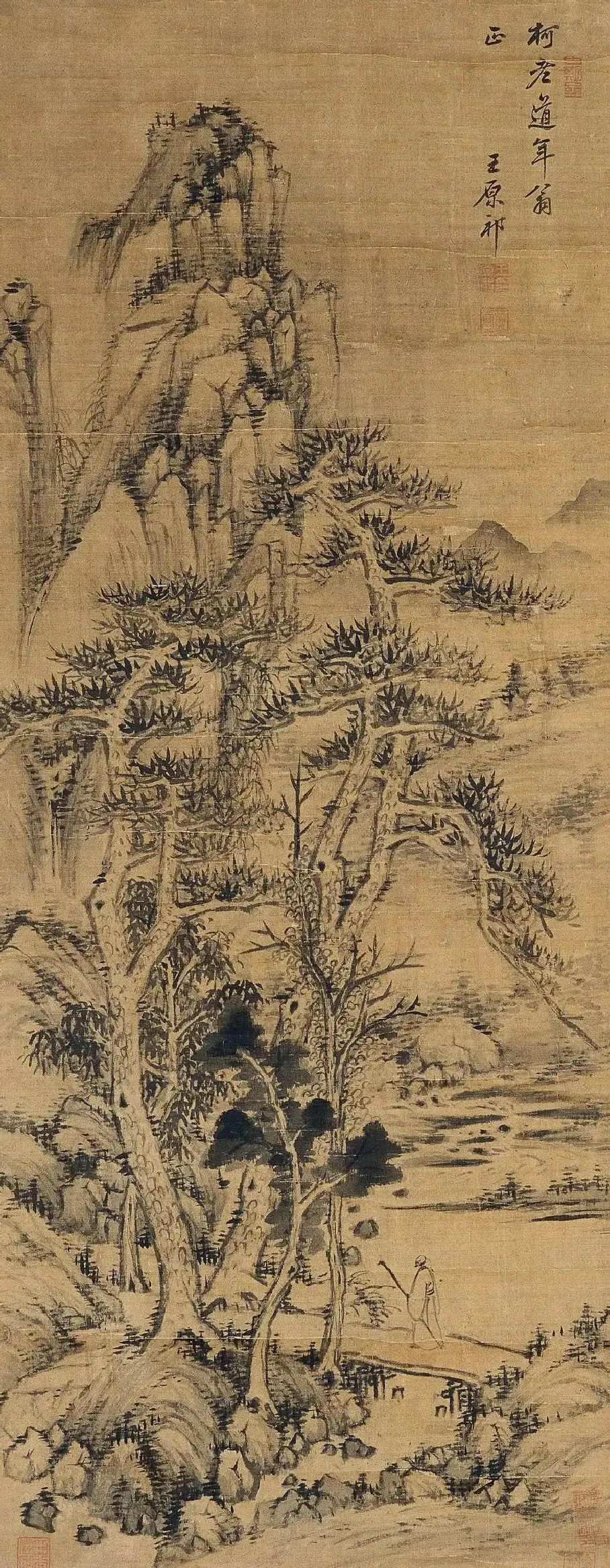 王原祁·疏林策杖 