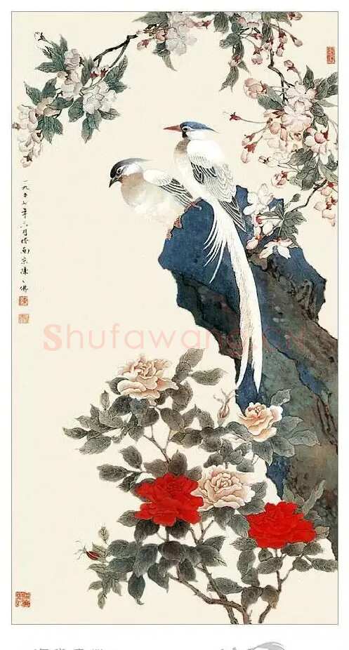 陈之佛·海棠寿带