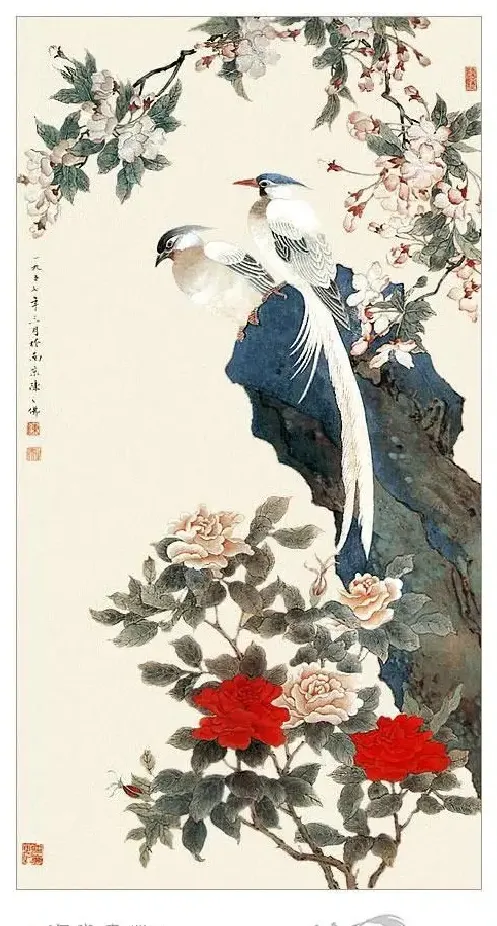 陈之佛·海棠寿带
