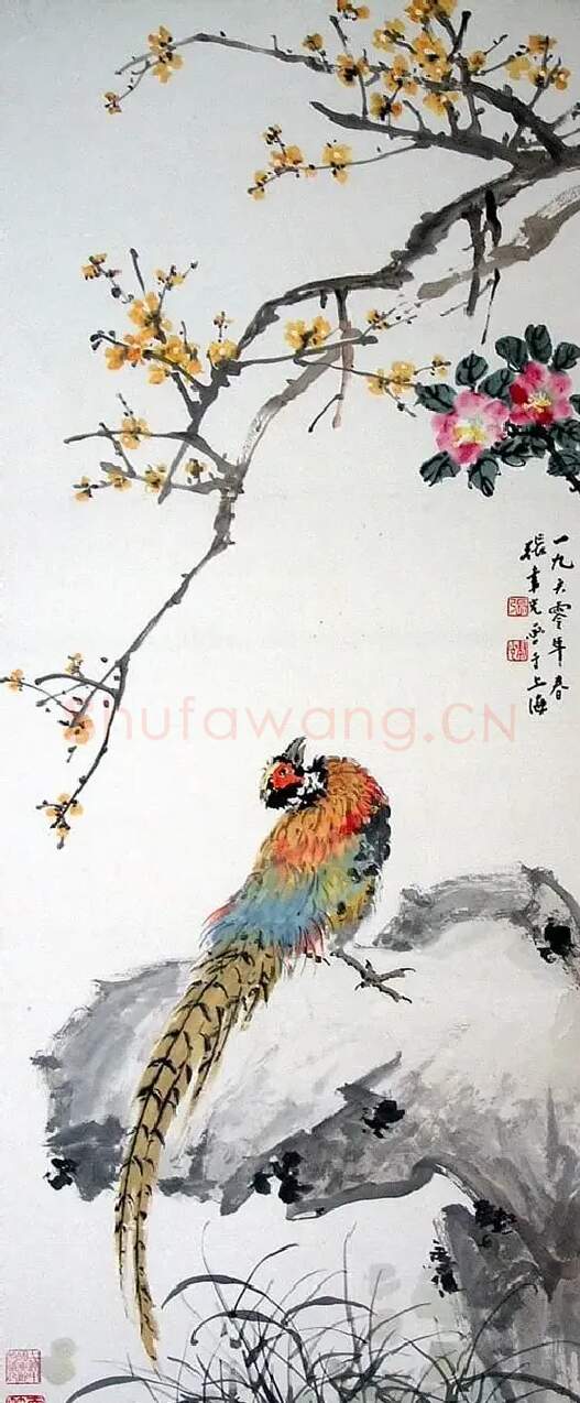 张聿光·《腊梅•芙蓉•锦鸡》
