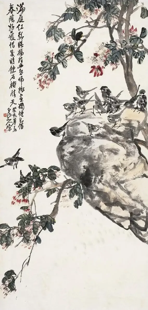 王一亭·春杏麻雀图