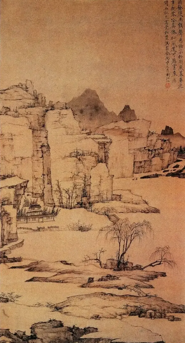 弘仁·雨余柳色图