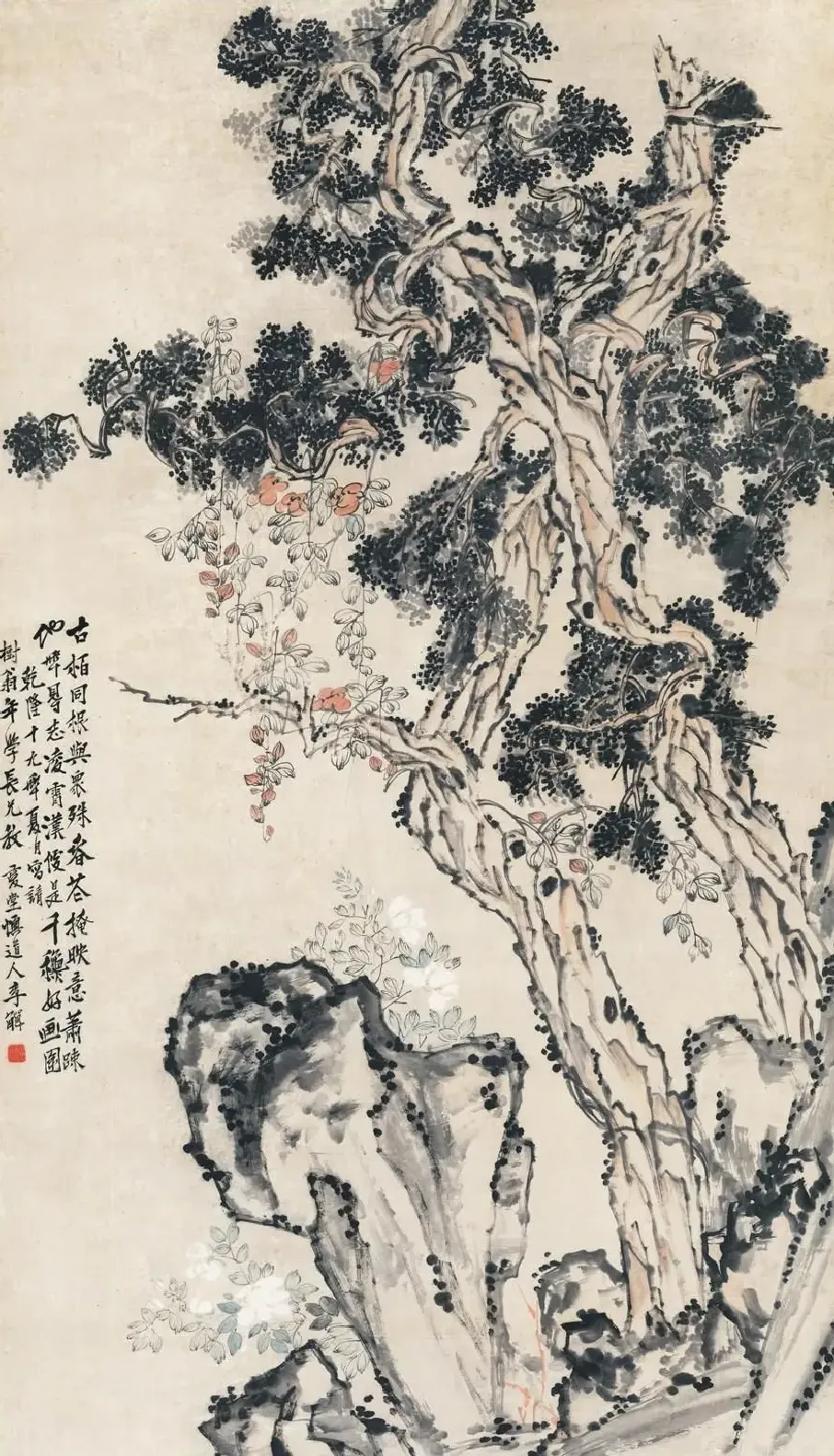 李鱓·古柏凌霄图