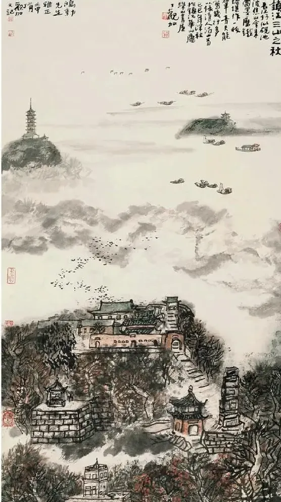 丁观加·镇江三山之秋
