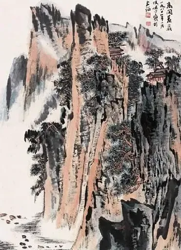 陆俨少·高阁危岩