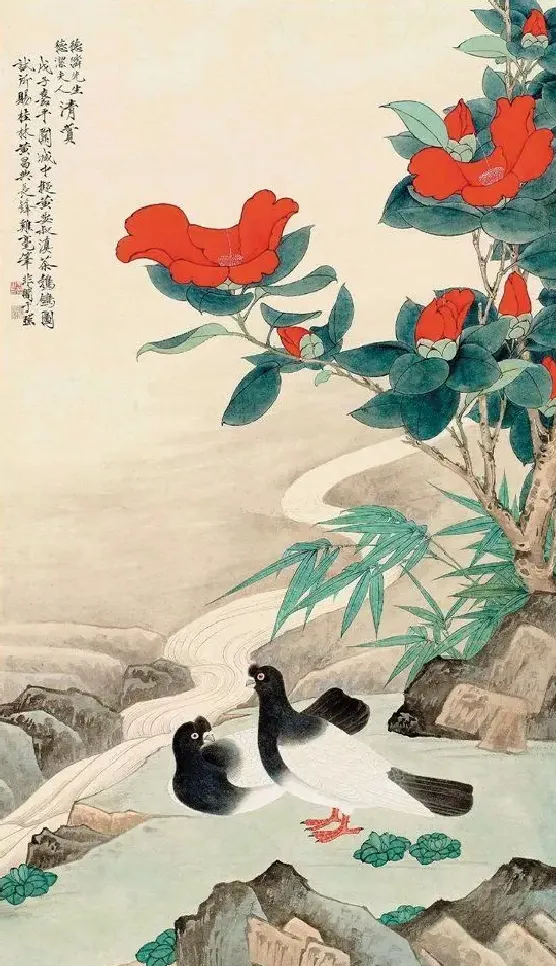 于非闇·滇茶鹁鸽图