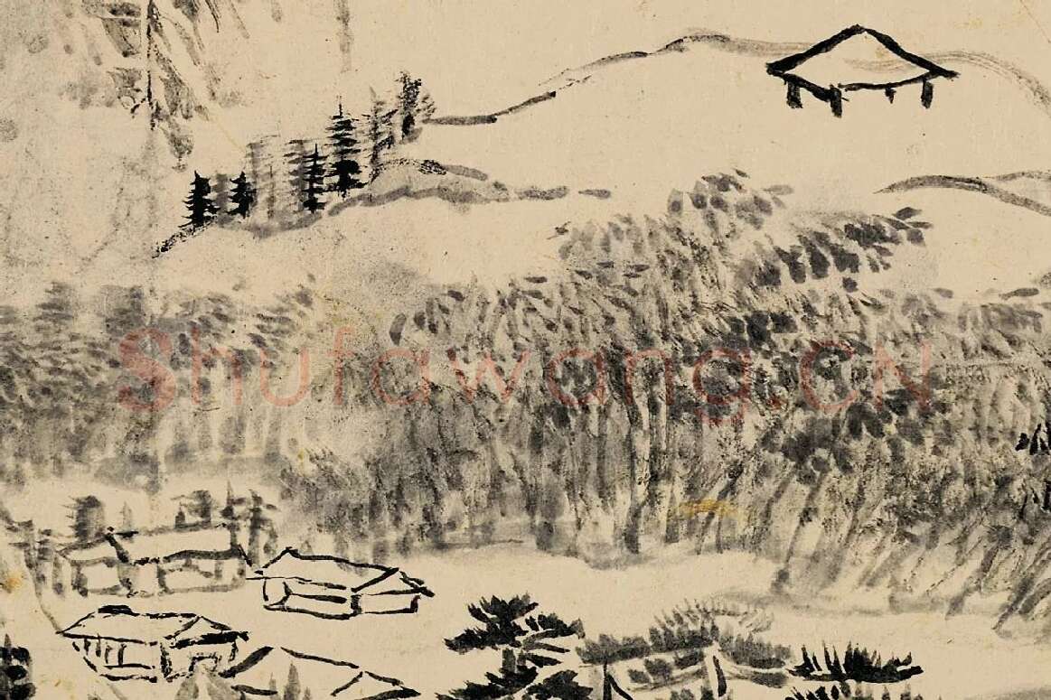 王铎书画合璧图《王屋图诗卷》高清大图局部 (2)
