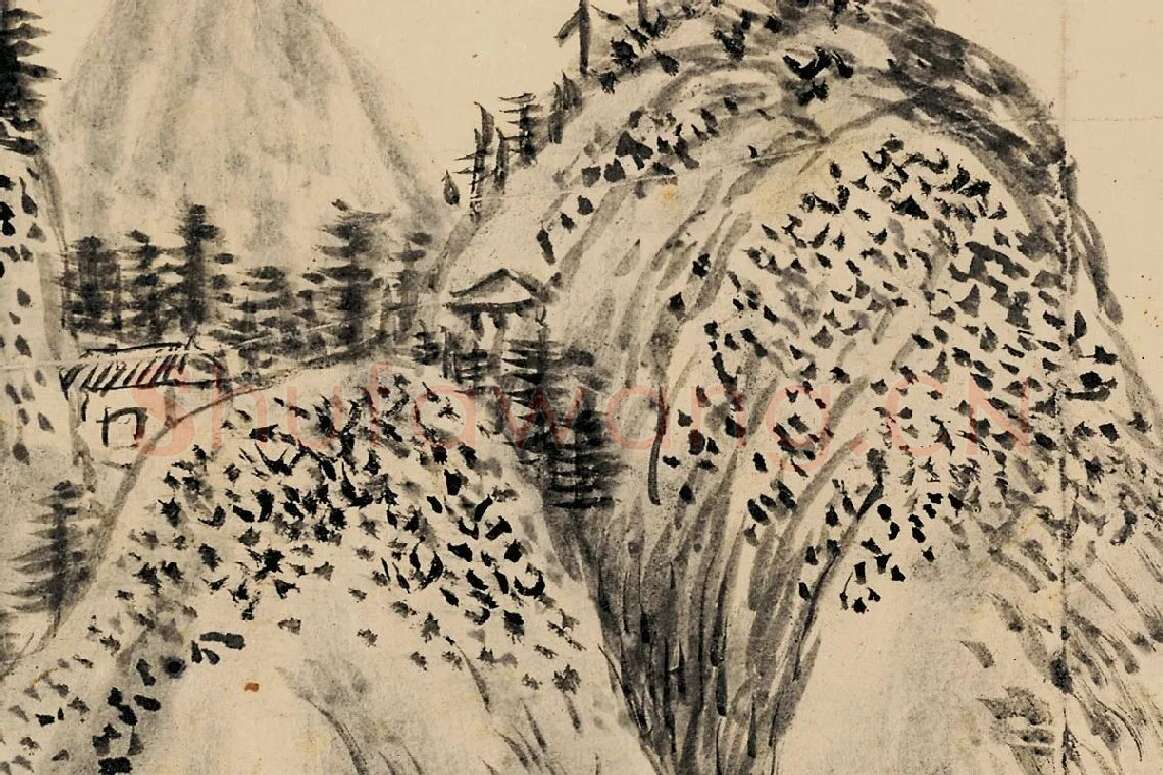王铎书画合璧图《王屋图诗卷》高清大图局部 (3)