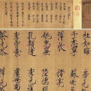 宋徽宗赵佶瘦金体书法《十八学士图》款识