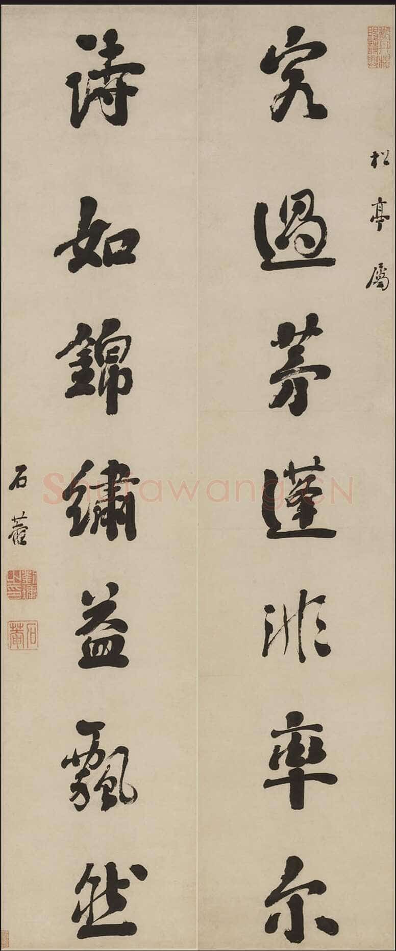 刘墉《行书客过诗如七言联》纸本行书 171.6×36cm×2 上海博物馆藏