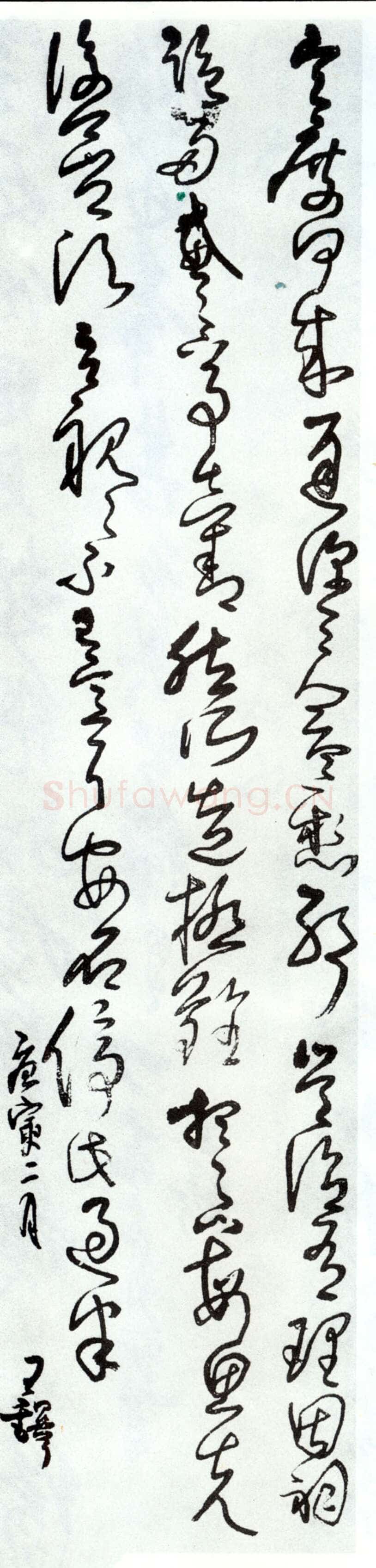 王铎《节临来迟帖》清顺治七年(庚寅1650)年)，绢本，草书。纵190cm，横51cm。青岛市博物馆藏
