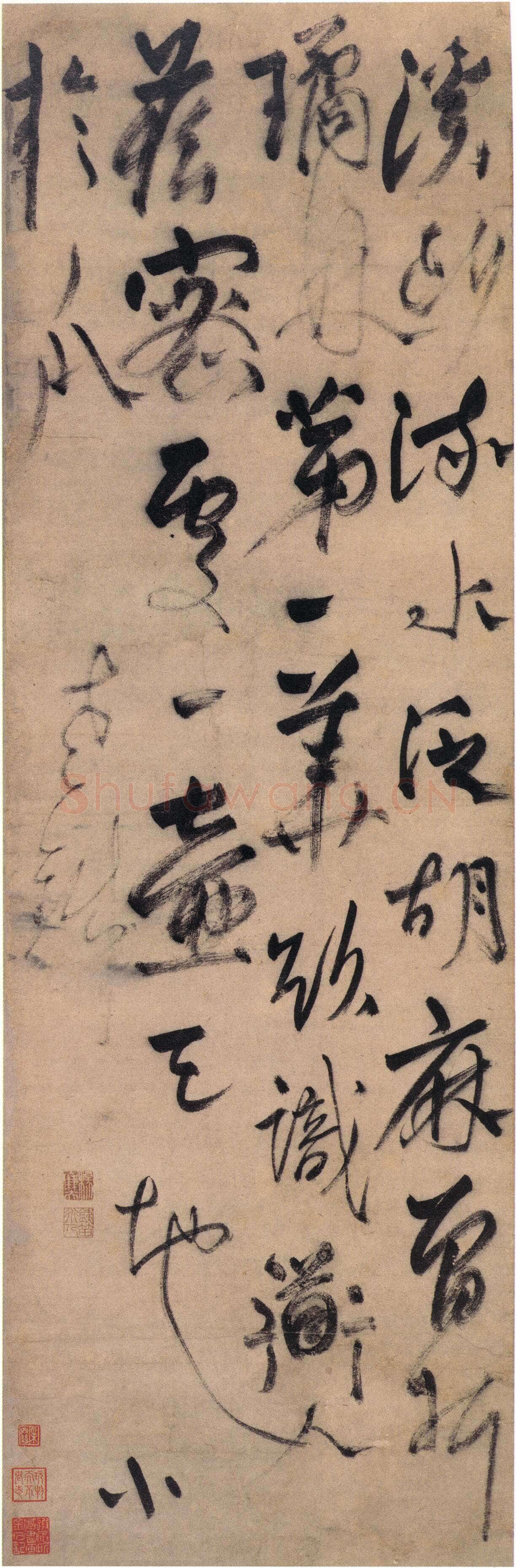 杨维祯《“溪头流水泛胡麻”七绝诗轴》纸本草书 107.7×34.9cm 上海博物馆藏 约至正23年(1363)