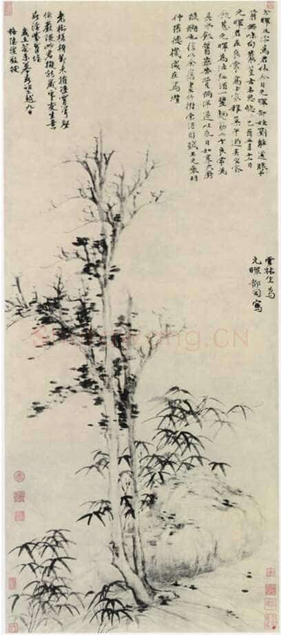 倪瓒题丛篁枯木图轴