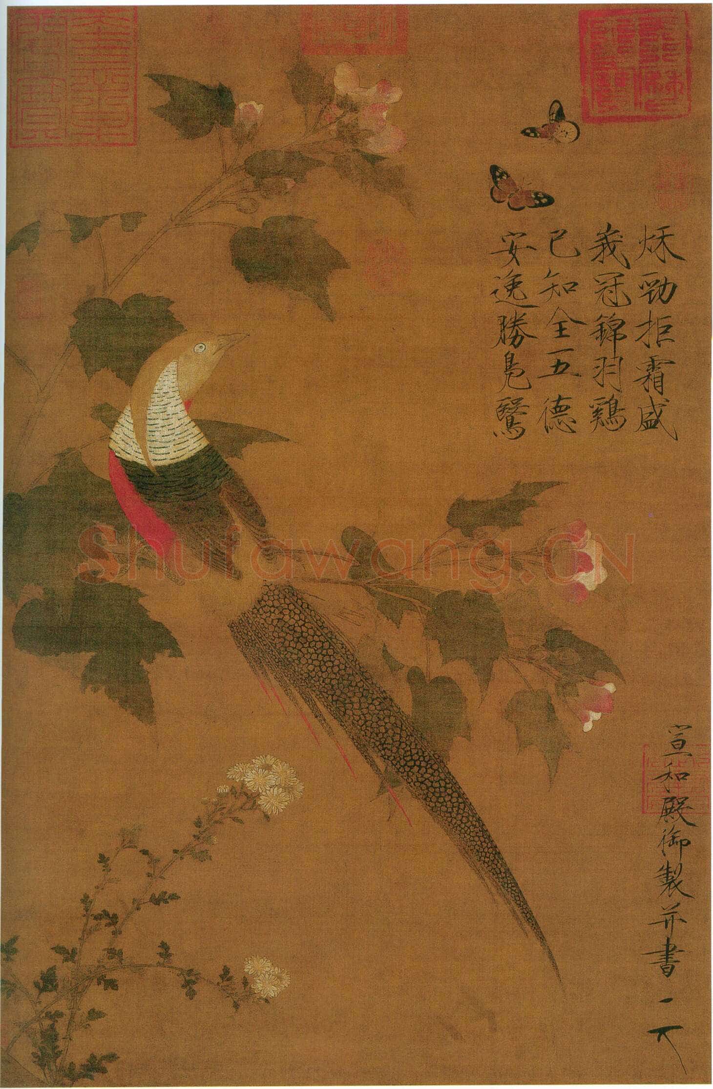 赵佶《芙蓉锦鸡图》轴(传)绢本设色 81.5×53.6cm。北京故宫博物院藏