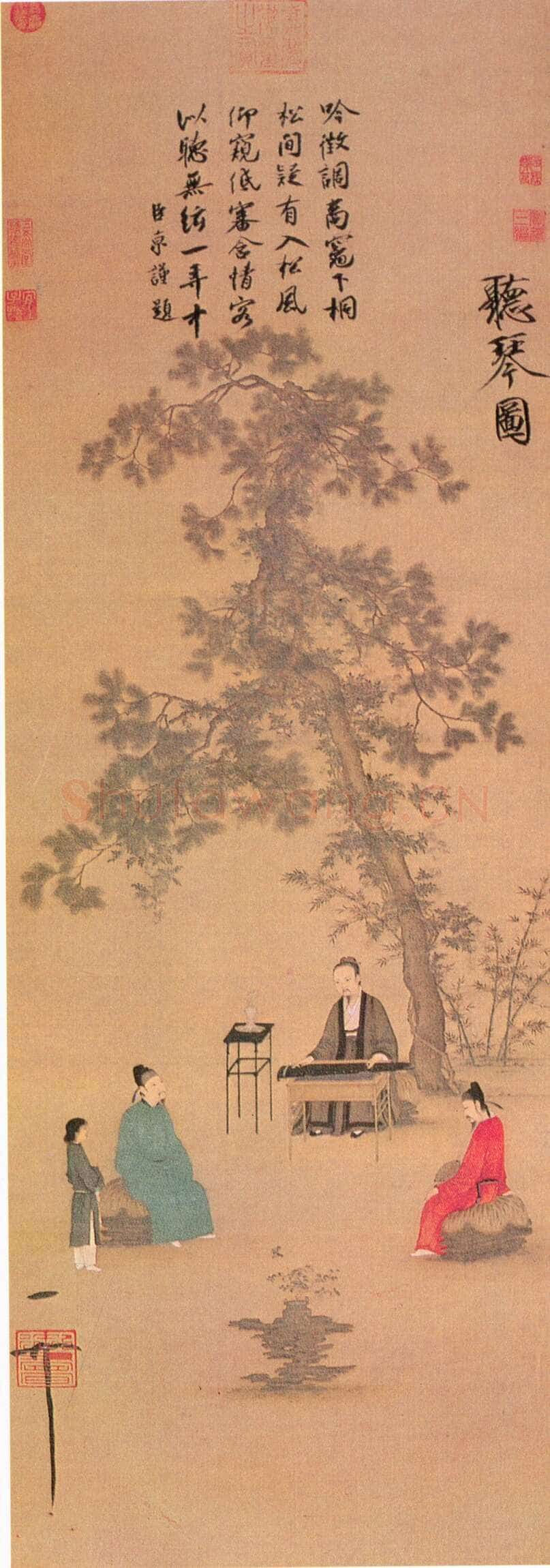 赵佶《听琴图》轴(传)绢本设色 147.2×51.3cm 北京故宫博物院藏