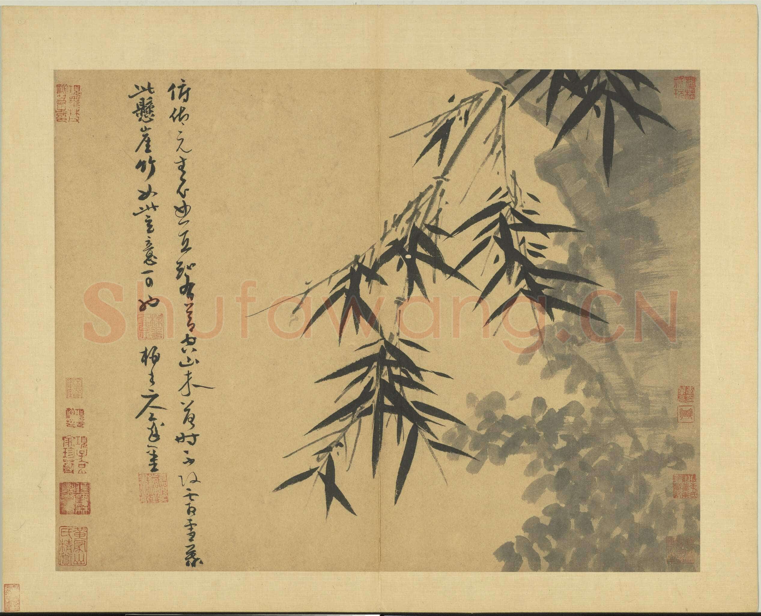 吴镇《墨竹谱》册 纸本 每页纵40.3厘米,横52厘米 二十二页 台北故宫博物院藏