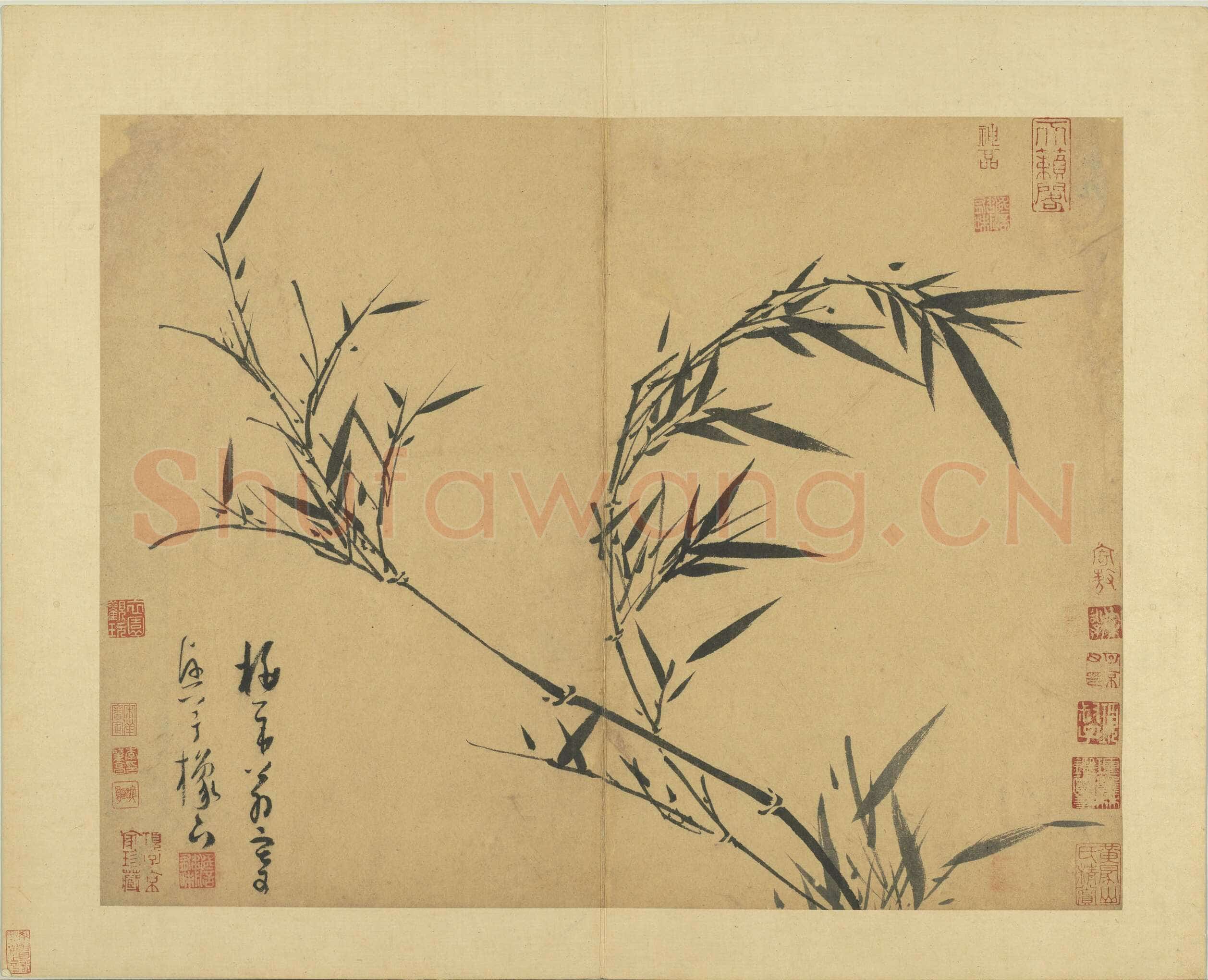 吴镇《墨竹谱》册 纸本 每页纵40.3厘米,横52厘米 二十二页 台北故宫博物院藏